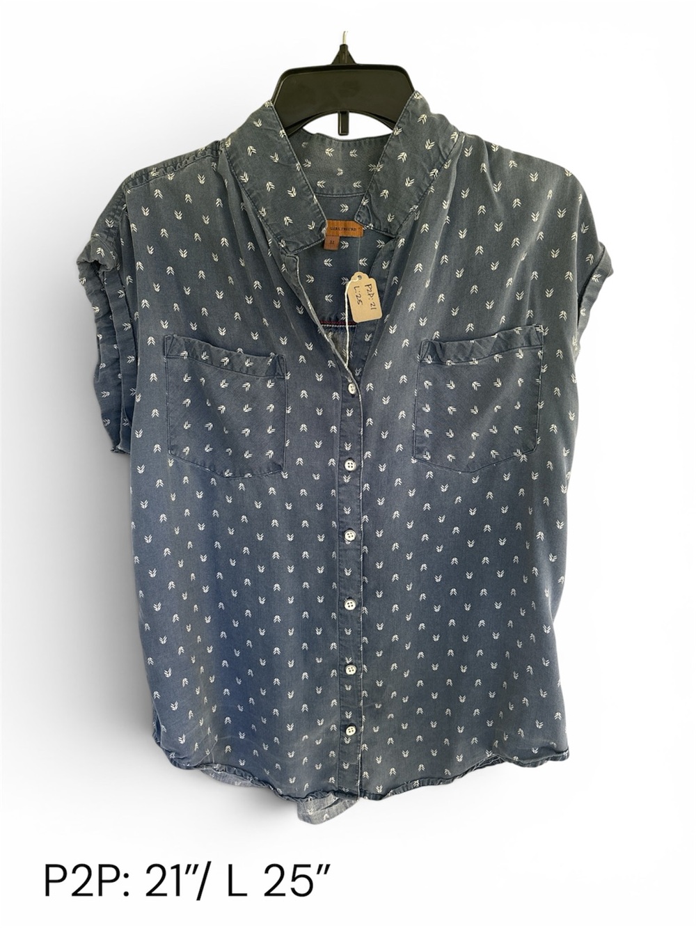 JACHS Girlfriend Chambray Blue Printed Button-Down Shirt